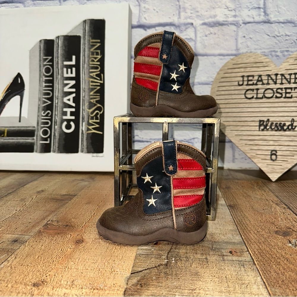 ROPER Kids Boys American Patriotic Square Toe Casual Boots Mid Calf size 4
